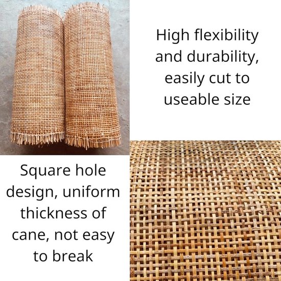 Natuurlijk Bruin Vierkant Rotan Geweven Webbing Rol voor Meubels 45cm Breed — afbeelding 2