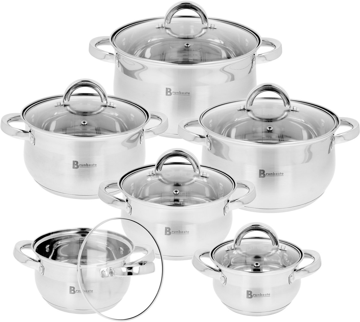 Brunbeste Luxe Pannenset 12-delig – RVS – 5-laags bodem – Inductie – Vaatwasserbestendig
