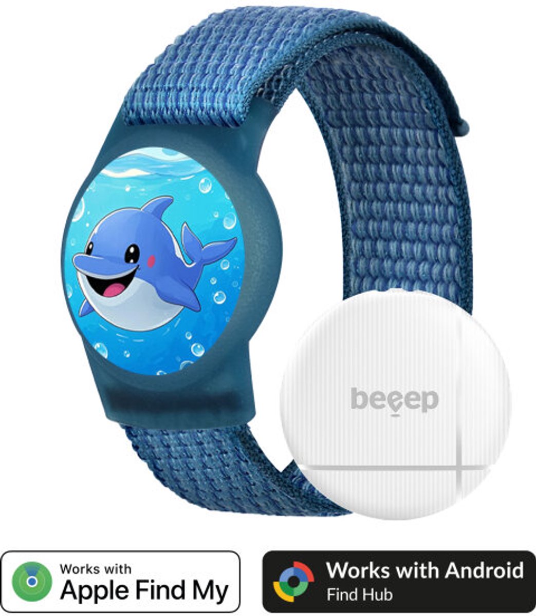 Beeep OneTag Apple Find My & Android Tracker - Kids Wristband Velcro Dolphin
