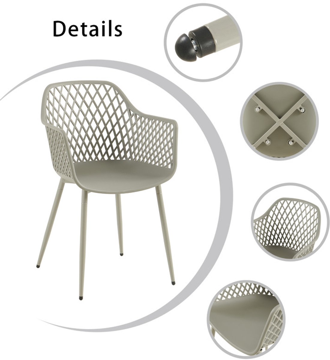 EGGREE set van 6 grijze tuinstoelen met armleuningen thumbnail 6