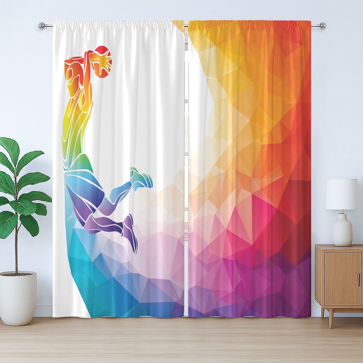 ABAKUHAUS Sport Rustiek Gordijn, Basketbalspeler Springend, met Bandjes en Haakjes voor de Woonkamer, 280 x 260 cm, Magenta