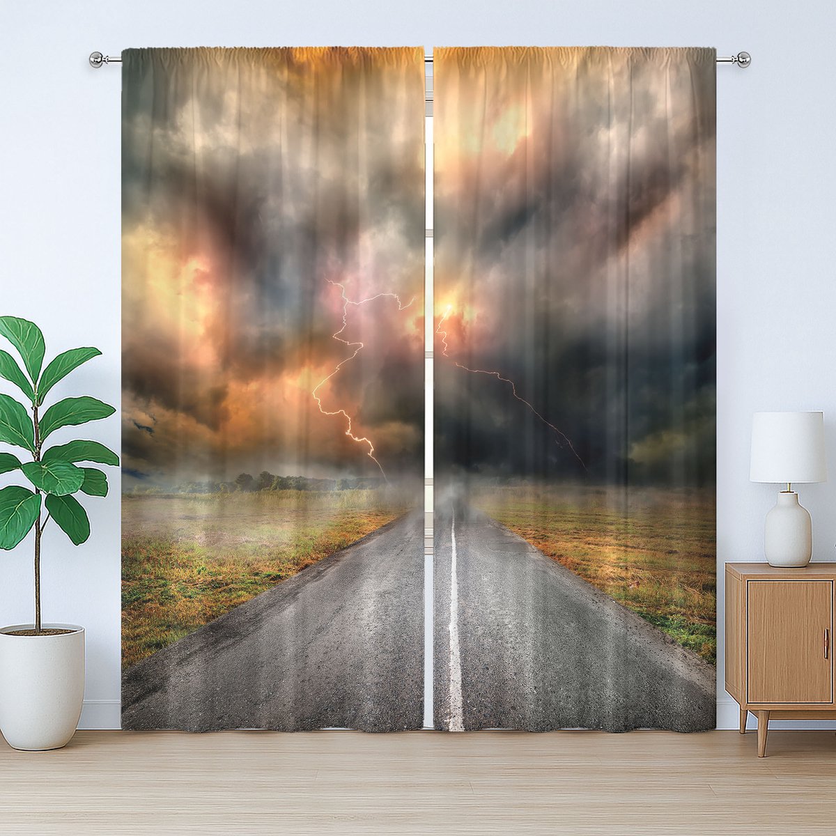 ABAKUHAUS Oranje Grijs Rustiek Gordijn, Stoffige Onweerswolken, met Bandjes, Lussen en Haken voor de Woonkamer, 280 x 225 cm, Oranje Grijs