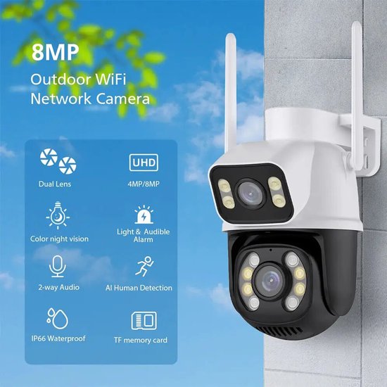 Slimme Tuya WiFi Camera - Dubbele camera - 2x 3MP - Geschikt voor buiten - IP65 - 355 Gemotoriseerd Draaibaar - Op afstand te bedienen van Merkloos — afbeelding 3