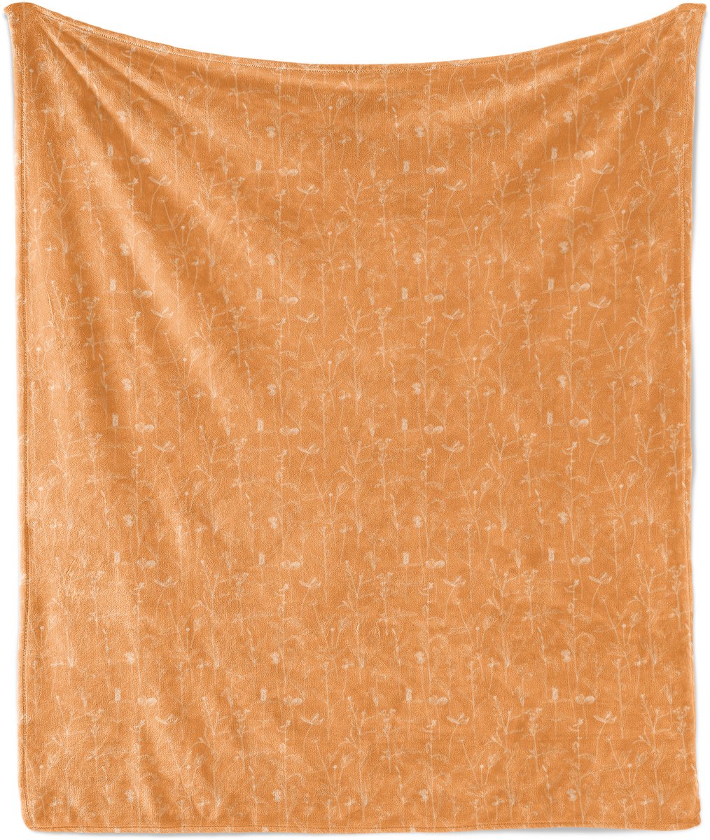 ABAKUHAUS Oranje en witte zachte flanellen fleece deken, bloeiende bladeren, knusse pluche plaid, 175 x 230 cm, Oranje en wit