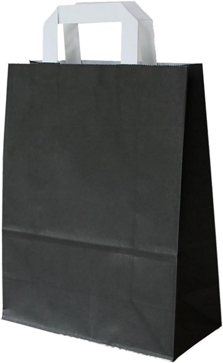 Papieren draagtassen met plat hengsel 18x22 cm (200 stuks Zwart)