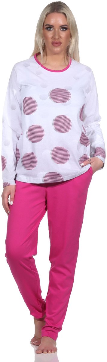 Normann Damen langarm Schlafanzug Pyjama in Tupfen-Punkte Optik - auch in Übergrössen pink