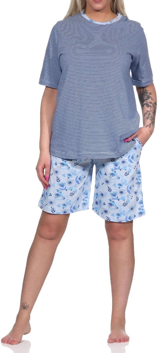 Normann Elegante dames shorty pyjama met korte mouwen - ook in overmaatse maten hellblau