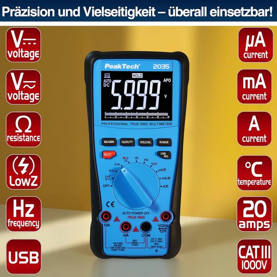 Digitale Multimeter True RMS 1000V met 6000 Counts en USB ...