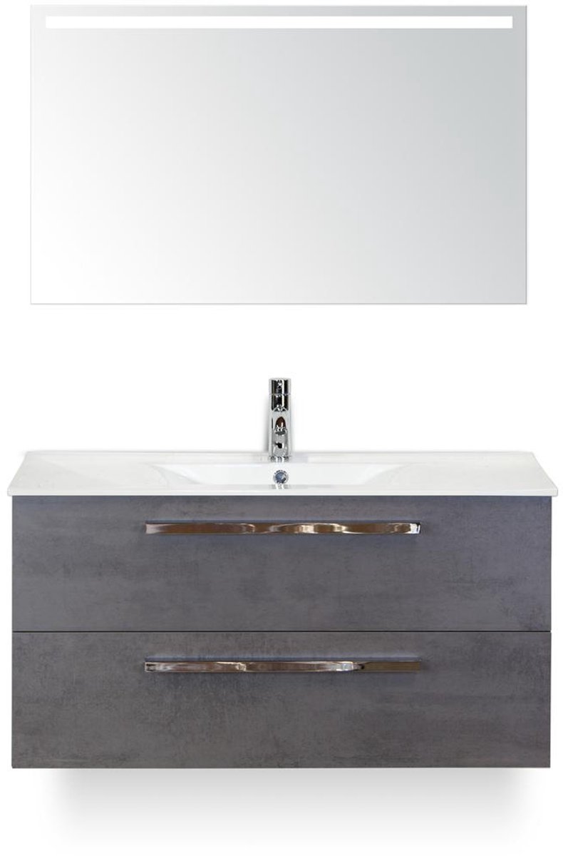 Seville Badmeubelset 100 cm - Beton Antraciet - Keramische Wastafel Wit Enjoy - met Sence Spiegel
