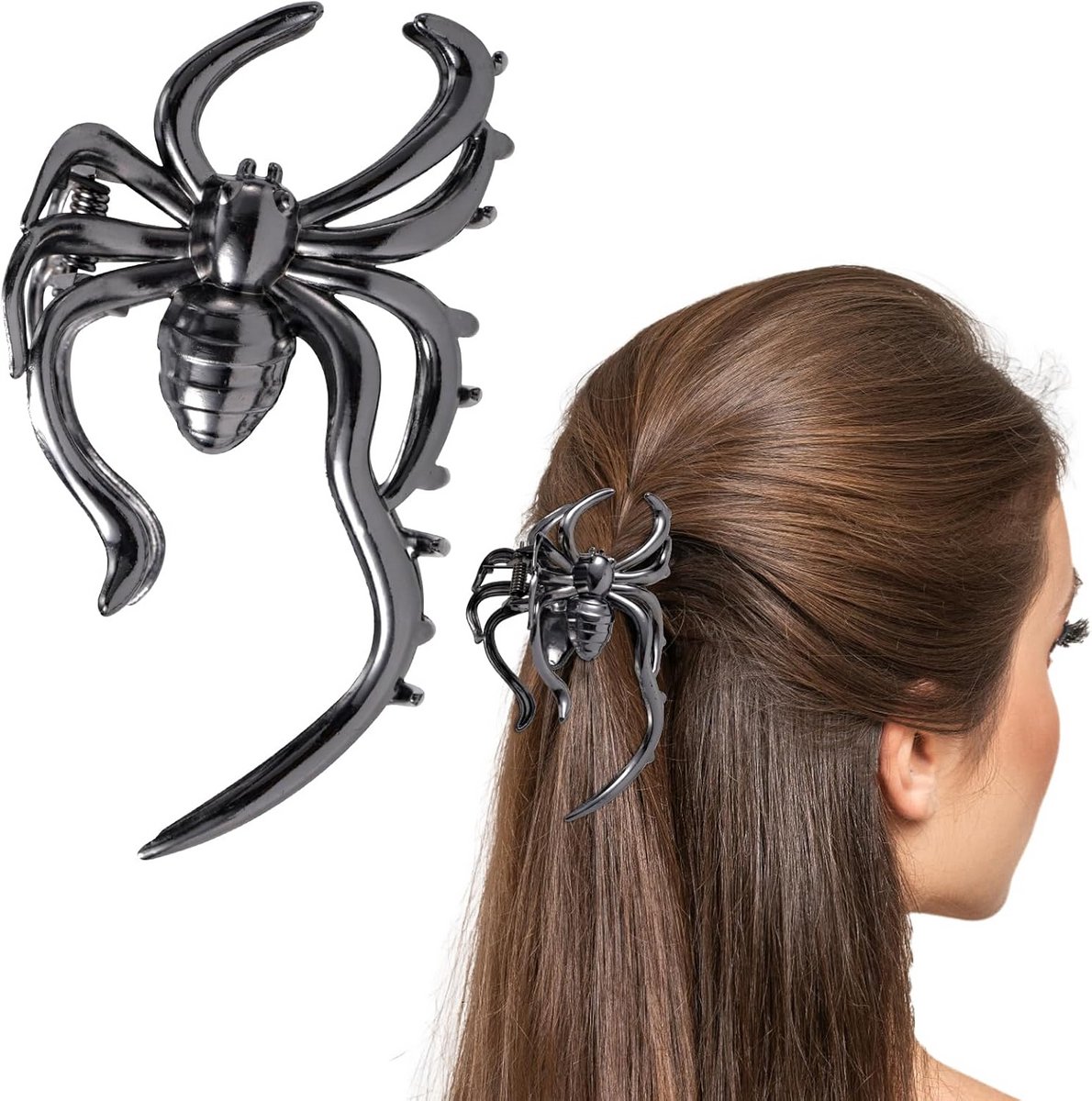 Griezelige Halloween Haarspeld met Spinnenweb Decoratie Zwart Metaal