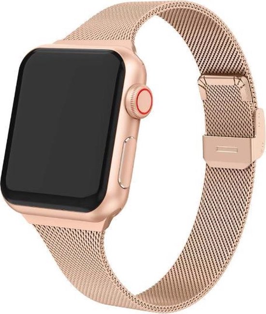 Apple Watch or rose avec un bracelet milanais magnétique or rose.
