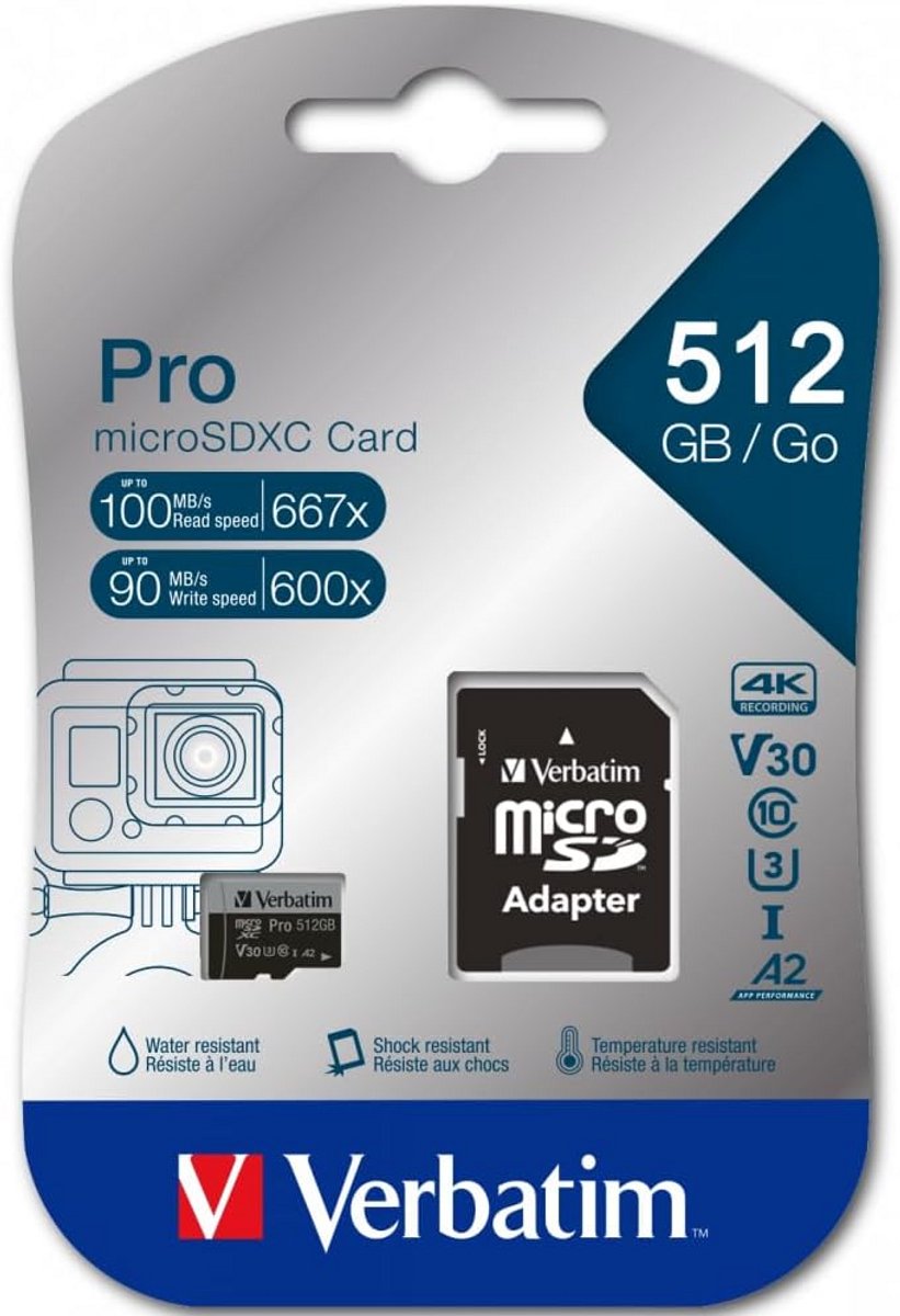 Snelle 512GB microSDXC geheugenkaart U3 voor 4K-opnames