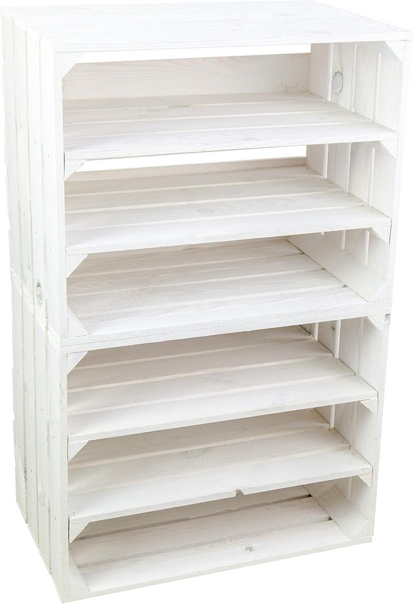 Set van 2 Houten Fruitkisten als Opbergrek of Wijnrek Wit