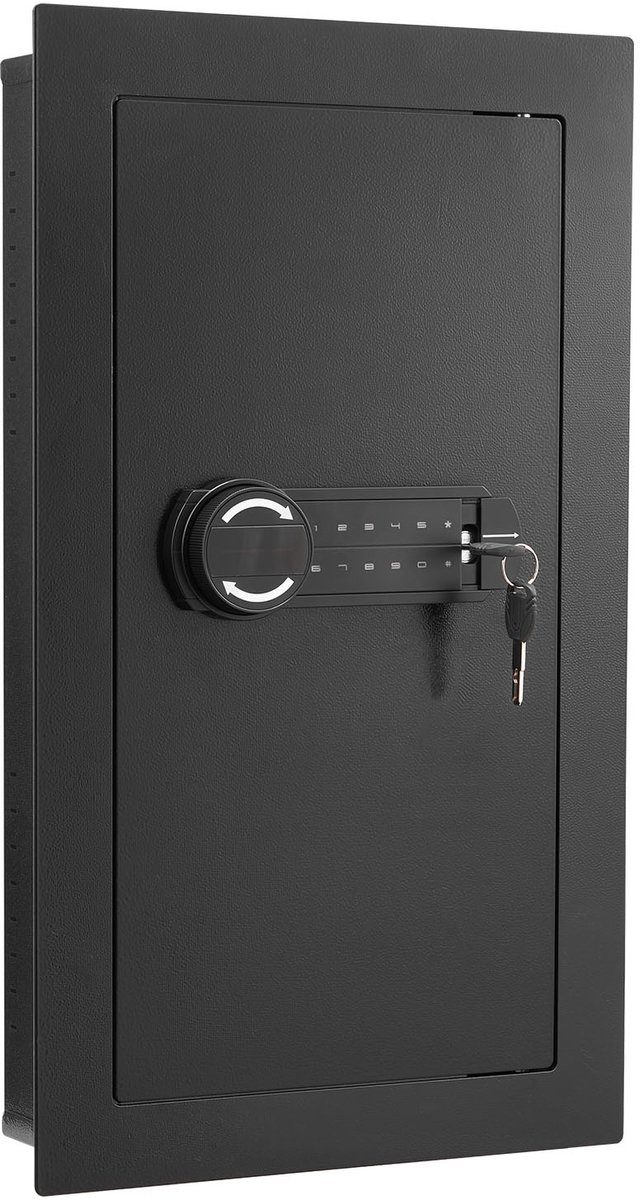VEVOR wandkluis met wachtwoord en sleutel, ingebouwde behuizing van koudgewalst staal Q235 met verstelbare planken en ledverlichting, kastkluis, ingebouwde kluis voor geld, sieraden, paspoort
