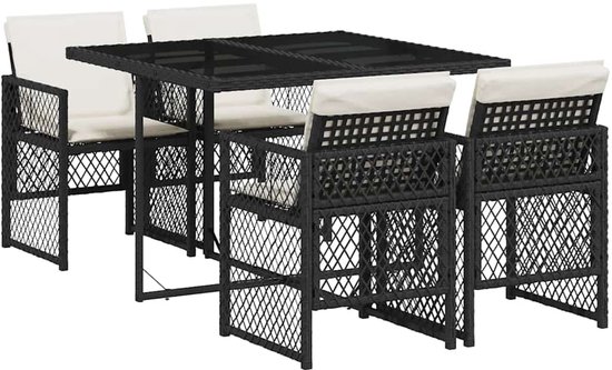vidaXL - 5 pièces - Ensemble de jardin - avec - coussins - poly - rotin - noir