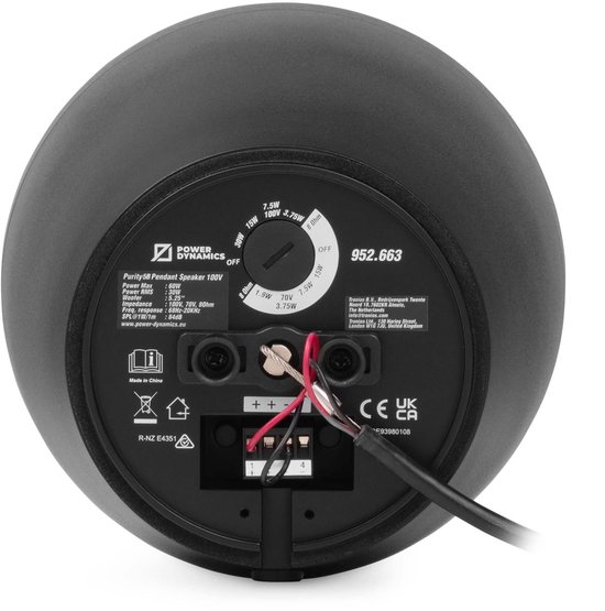 Power Dynamics Purity5B - Premium 2-weg hangluidspreker - Pendel speaker 100V - 5.25 Inch - Zwart — afbeelding 5