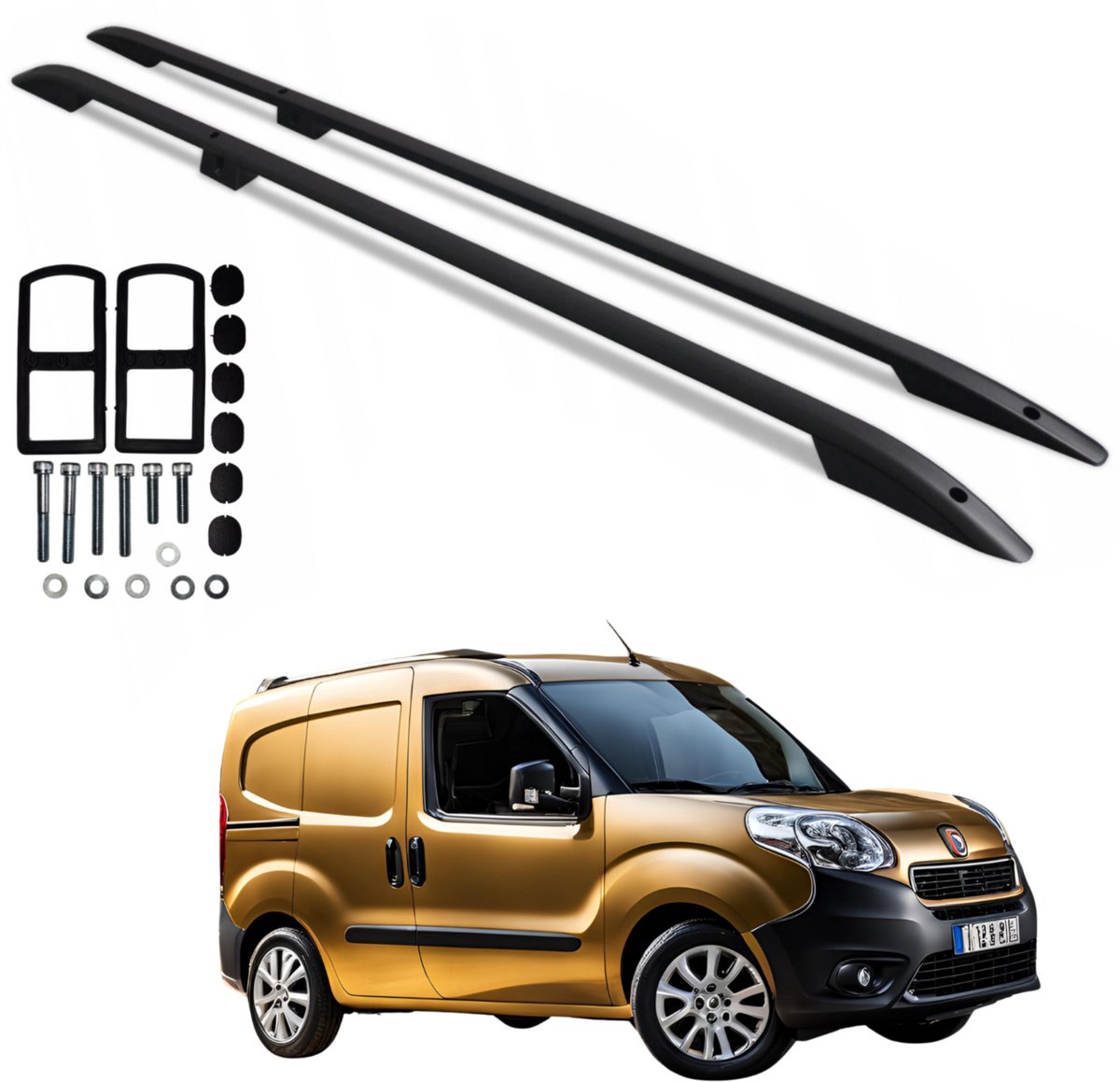 Dakrails voor FIAT DOBLO SHORT (2010-2022), zwart, massief en duurzaam.