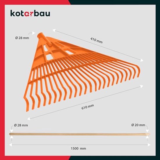 KOTARBAU® Bladhark, Tuinhark van Kunststof, 61 cm, Oranje, met Steel, Gazonhark, Waaierbezem, Lichtgewicht Hark, Stevige Hark van Merkloos	 — afbeelding 3