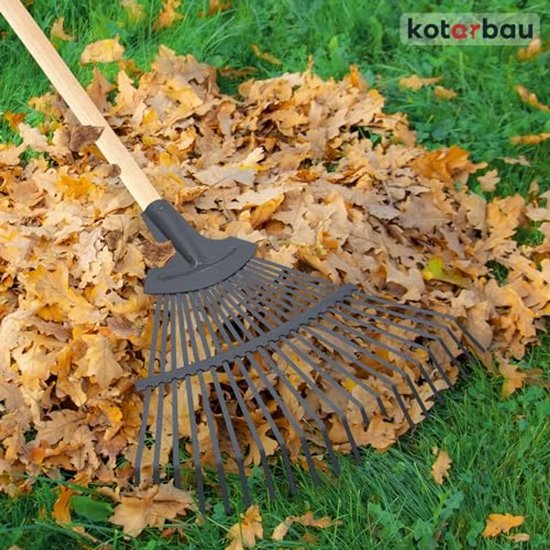KOTARBAU® Bladhark, Staal, 44 cm, Bladbezem, met Houten Steel, 191 cm, Stevige Hark, Tuinhark, Gazonhark, voor Bladeren Gras Tuin, Ergonomisch Tuingereedschap, Grijs Natuurlijk Hout van Merkloos	 — afbeelding 3