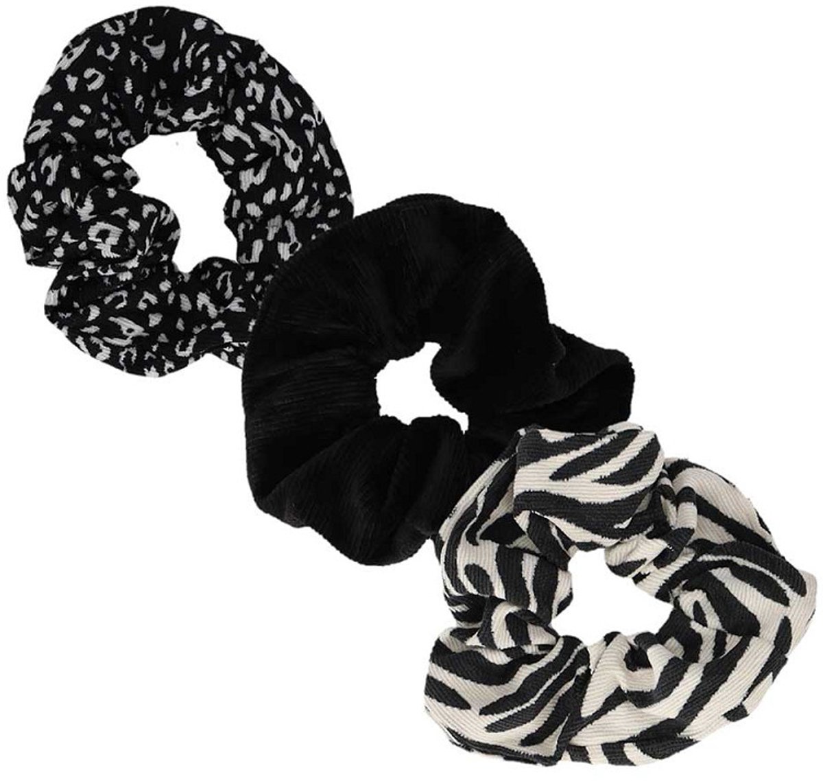 Sarlini - Scrunchie zebraprint - Haarelastiekjes - Haar accessoires vrouwen - Zwart/wit - 3 Stuks
