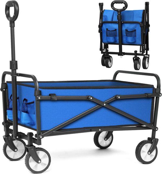 Opvouwbare Trolley – 100 Liter – 150 Kg Draagkracht – 4 Zwenkwielen – Verstelbare Handgreep – Incl. Bekerhouders – Voor Camping, Strand & Tuin