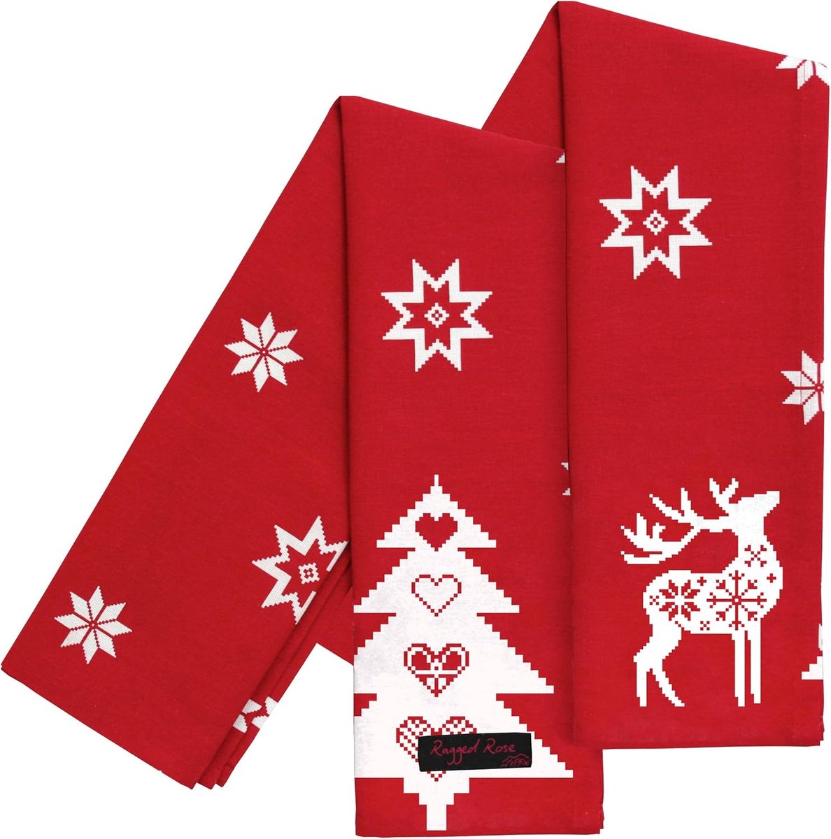 Set van 2 Katoenen Theedoeken Rood Nordic Kerst Design 50x70 cm