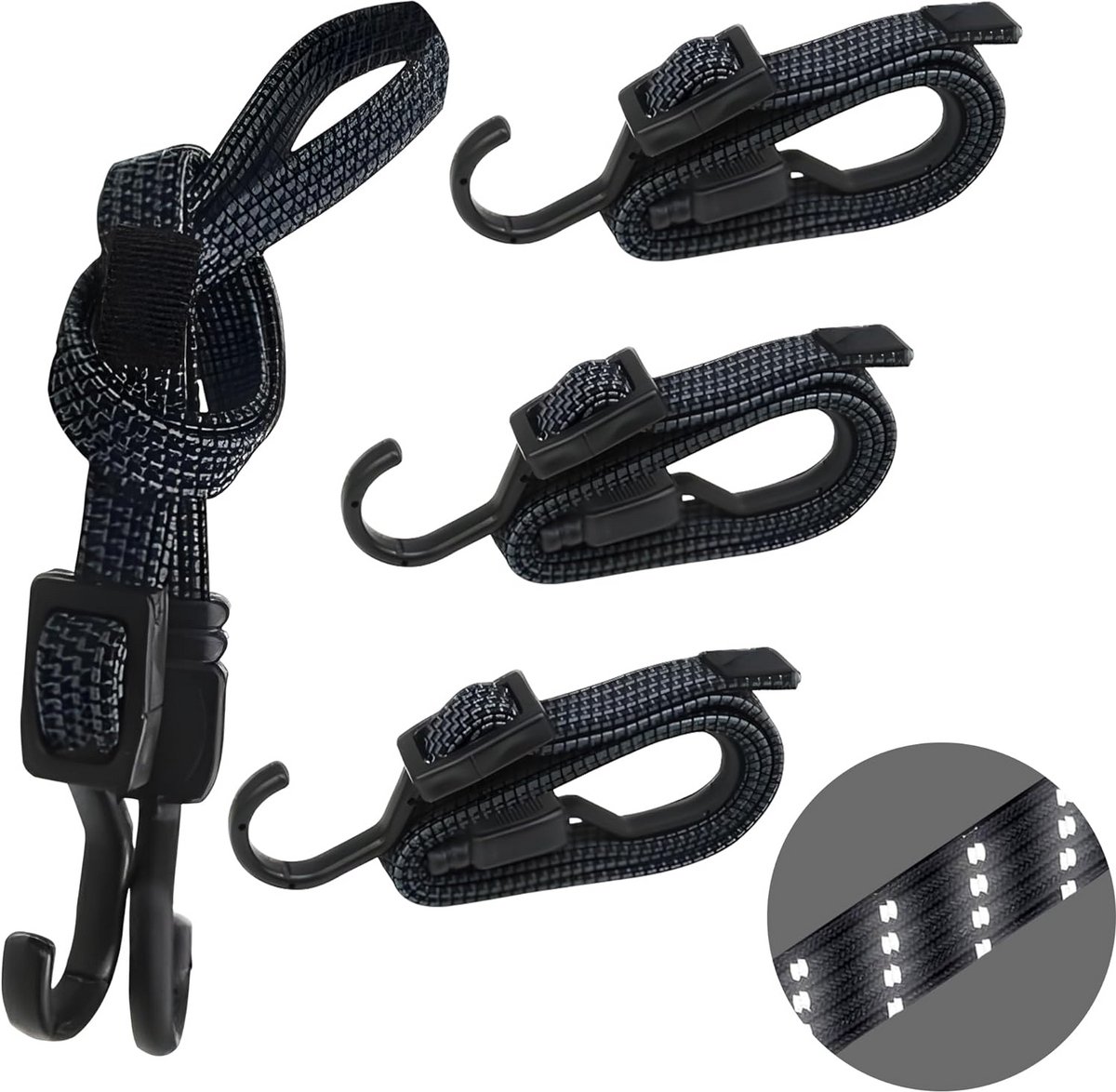 Spanrubbers met Haken - Elastische Spanners - Bagage Vastzetten - Verstelbare Spanning - 4 stuks 100cm - Zwart