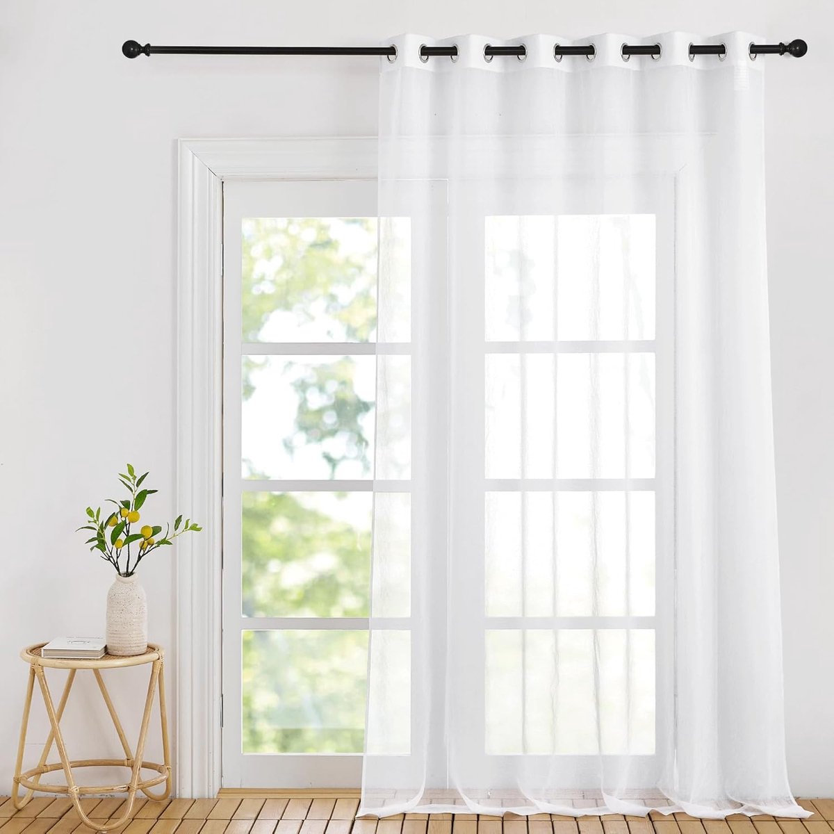Lichtdoorlatende Gordijnen - Voile Linnengordijn voor Woonkamer en Slaapkamer - 200x245 cm, Wit