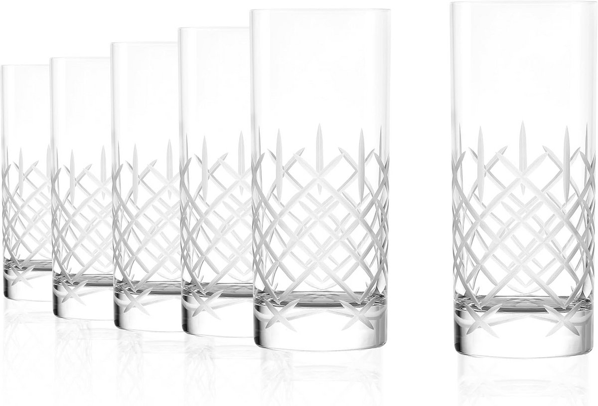 Set van 6 Longdrinkglazen Kristalglas 380ml voor Water, Sap en Cocktails