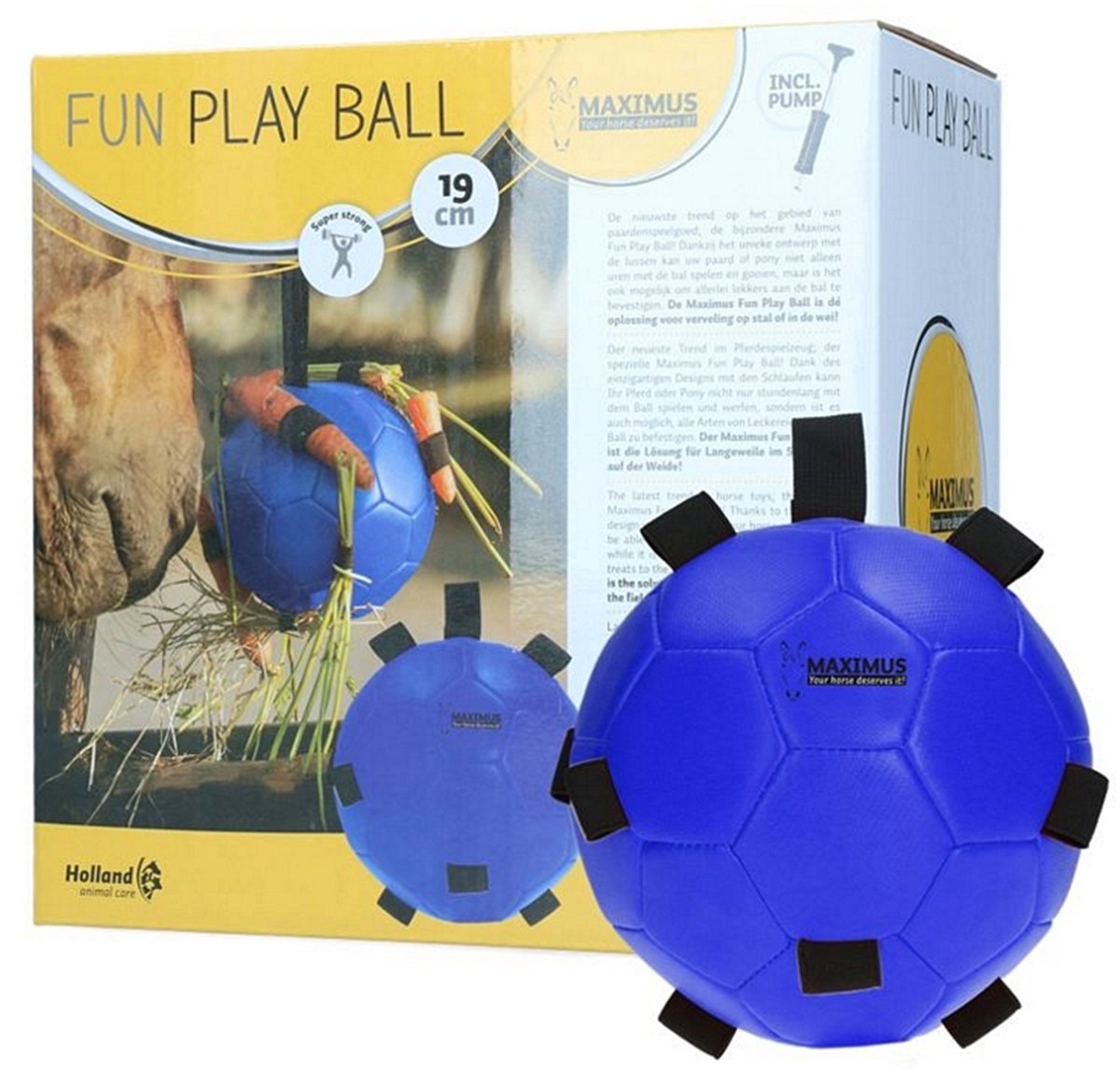 Maximus Fun Play Ball - Ø 19 cm - Paardenspeelgoed - Bal voor Paarden - Geschikt voor Traktaties - Blauw