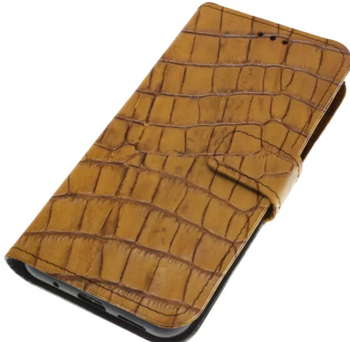 Echt leer hoesje geschikt voor Samsung Galaxy S24 Stug kalfsleer – krokodillen reliëf Cognac
