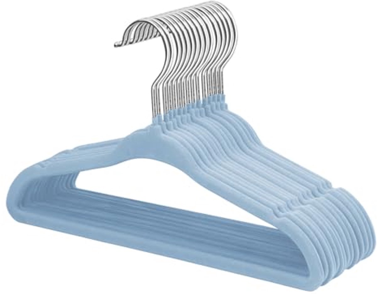 Ultiluxe® Kinder Kledinghangers Velvet - 15 Stuks - Kinder Kleerhangers - Kasthangers voor Kinderen - 28 cm - Kledinghanger Velours - Antislip - 360° Draaibaar - Blauw