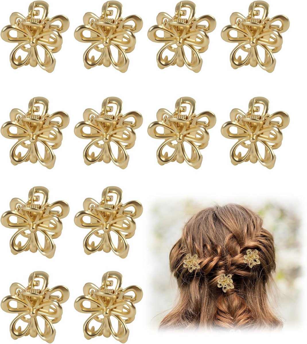 12x Mini Gouden Bloem Haarclips - Kleine Metalen Bloemen voor Haar