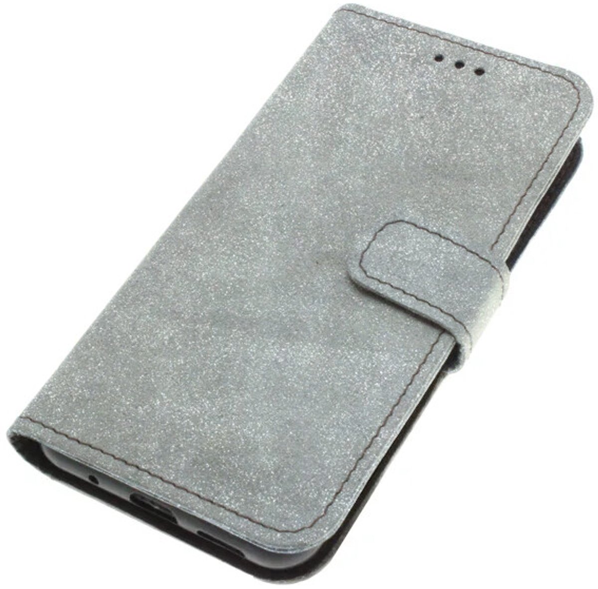 Echt leer hoesje geschikt voor Samsung Galaxy S26 Soepel suède kalfsleer – lichtgrijs glitter