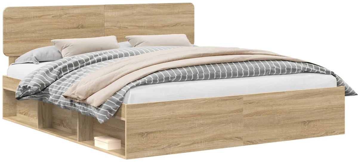 vidaXL - Bedframe - met - hoofdeinde - Sonoma - 180 - x - 200 - cm - Massief - grenenhout