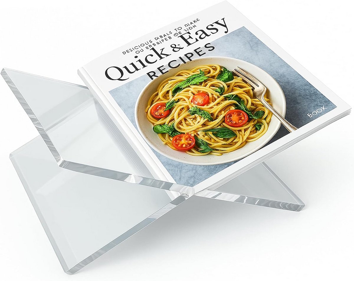 Transparante X-vormige Acryl Standaard voor Boeken en Recepten