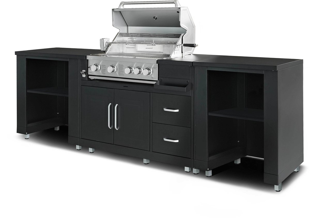 Oviala - 3-delige buitenkeuken met zwarte barbecue - Memphis
