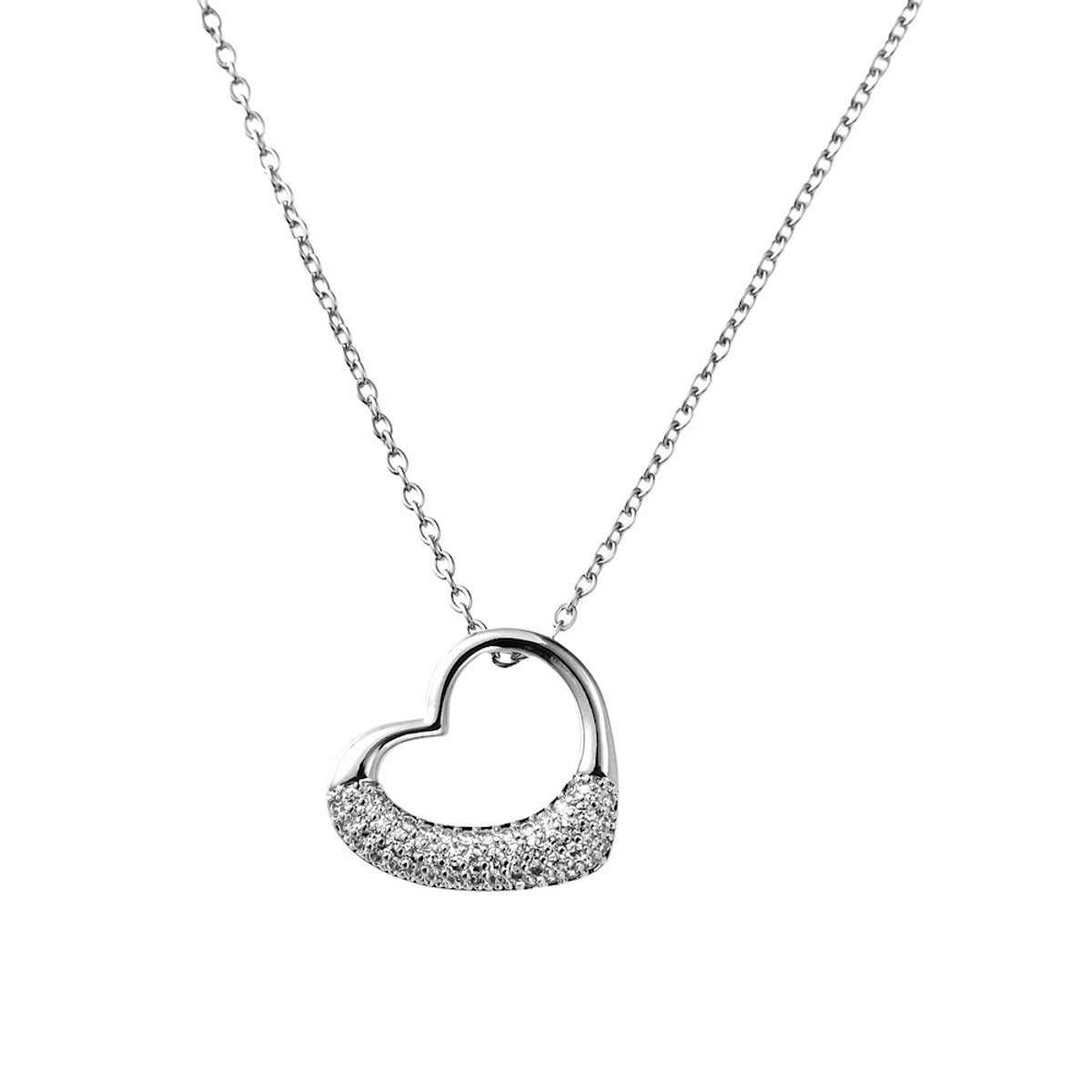 Decopatent - Halsketting Ketting Dames met Hart - Harten Schakelketting Verstelbaar van 40 tot 45 Cm. - Nikkelvrij - Kettingen met bedel hanger vrouw - Elegant Cadeau - Zilverkleurig