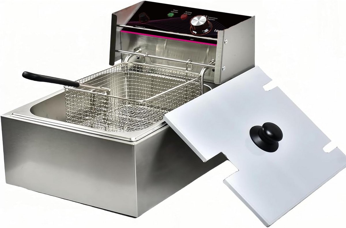 Grote Frituurpan 6 Liter met Instelbare Thermostaat en Zeef - RVS