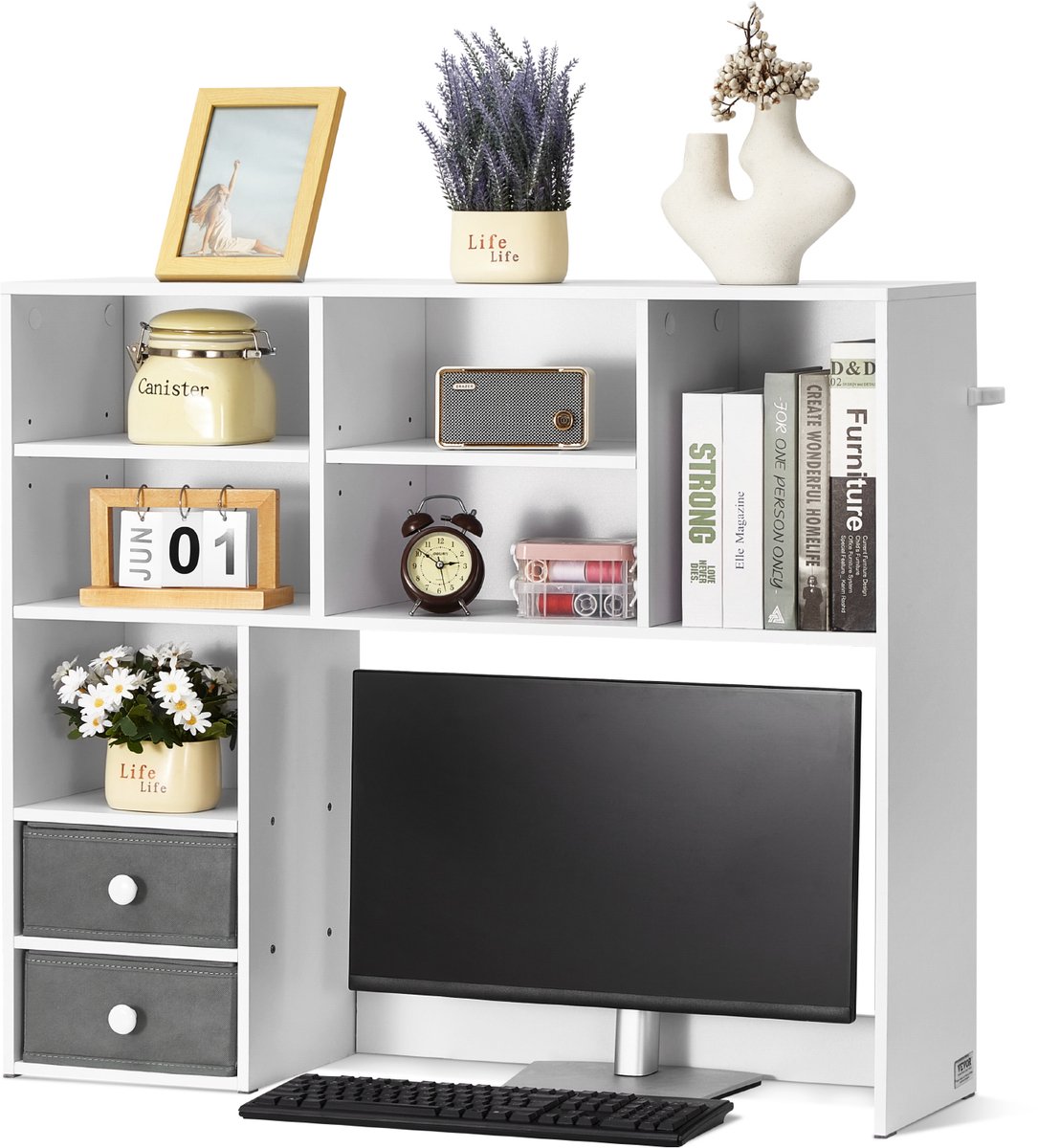 Vevor Bureau Plank Tafel Organizer Tafel Plank 3-Tier Boekenplank Wit