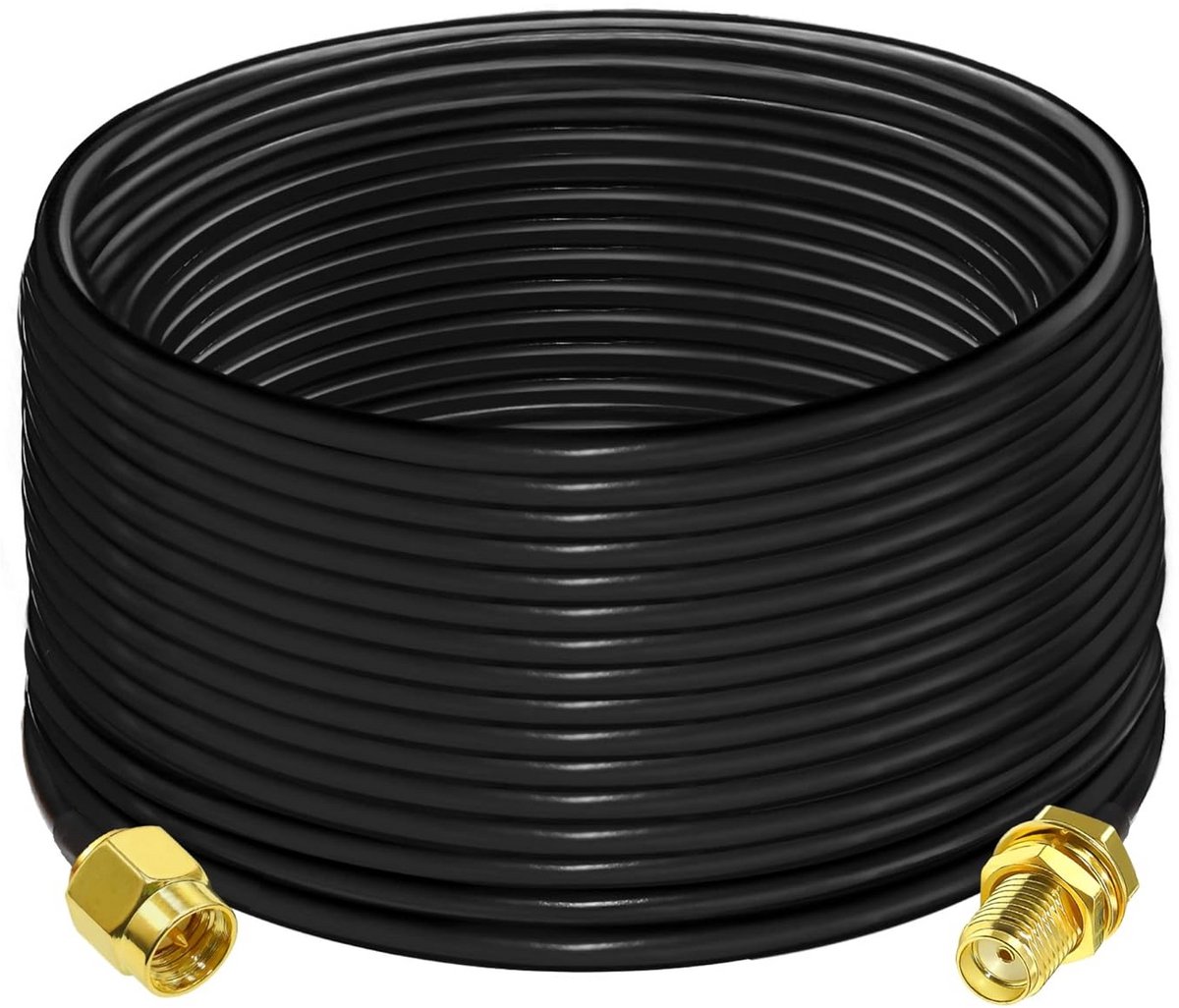 SMA-verlengkabel RG58 15 meter - coaxiale kabel voor WiFi-antenne, 3G 4G LTE, CB-radio en GPS
