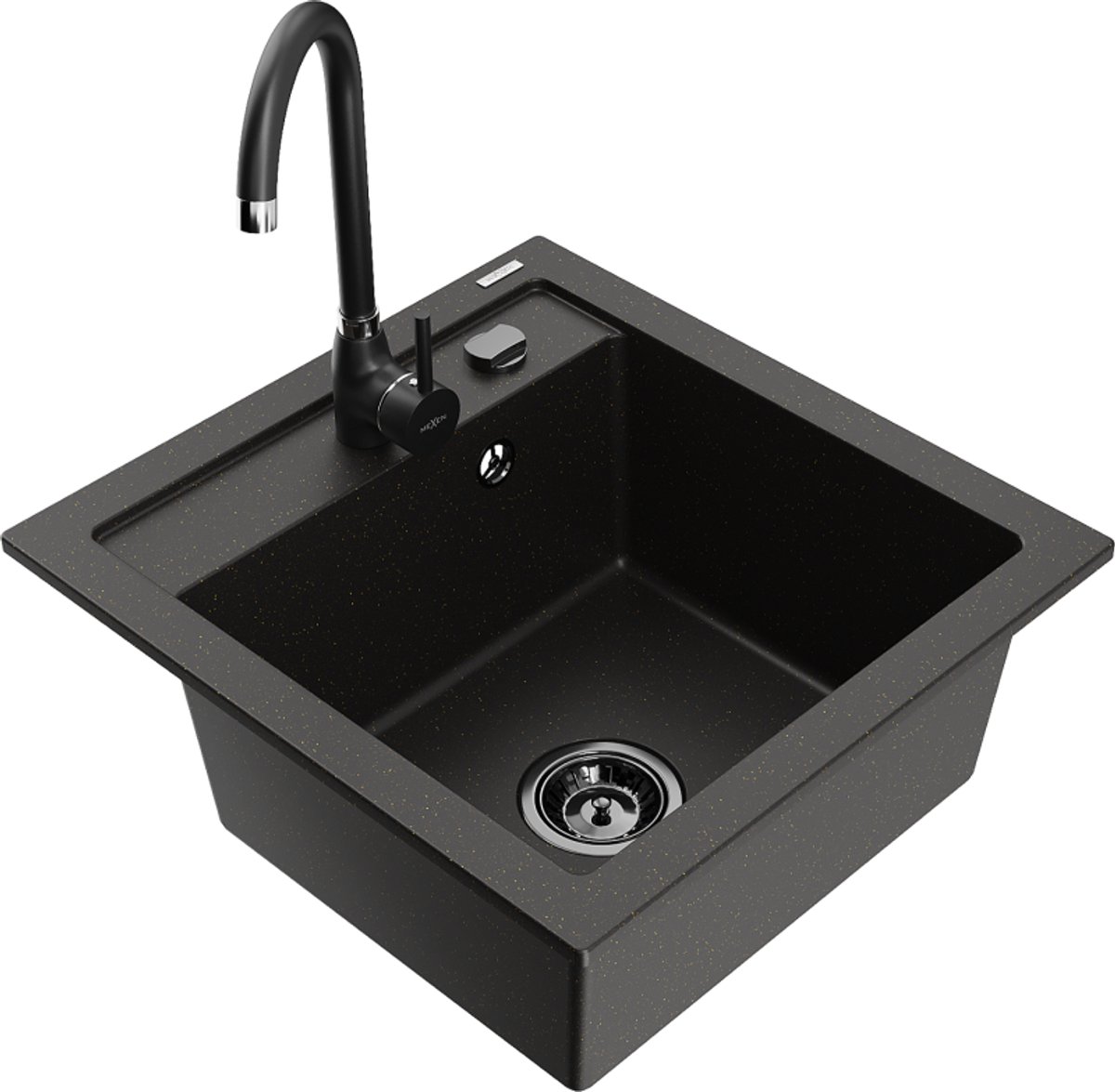 Mexen Vito granieten gootsteen 1-kom. met keukenmengkraan Telma, zwart/gouden metallic - 6