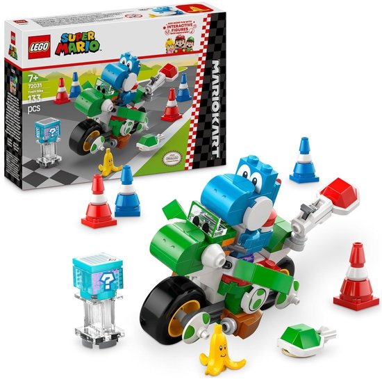 LEGO Mario Kart Yoshi-Crosser 72031 doos met blauwe Yoshi op een groene kart.