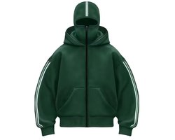 ANTI SOCIAL Ninja Hoodie Vest | S | Groen | Volledig Dichtritsbare Bivakmuts Capuchon Trui | Striped Hoody | Winddichte Hooded Oversized Sweatshirt Met Masker | Unisex | Full Zip | Oversized Fit