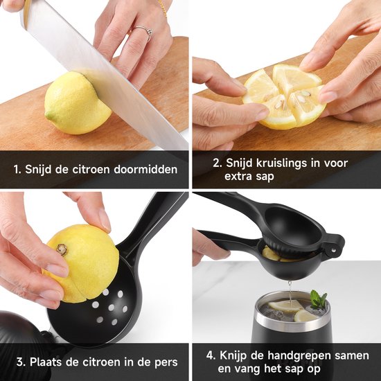 BARDI Citroenpers - Limoenpers - Handmatige Citroenpers - Lemon squeezer - Citrusknijper - Fruitpers - Sinaasappelpers - ZWART van Bardi — afbeelding 4