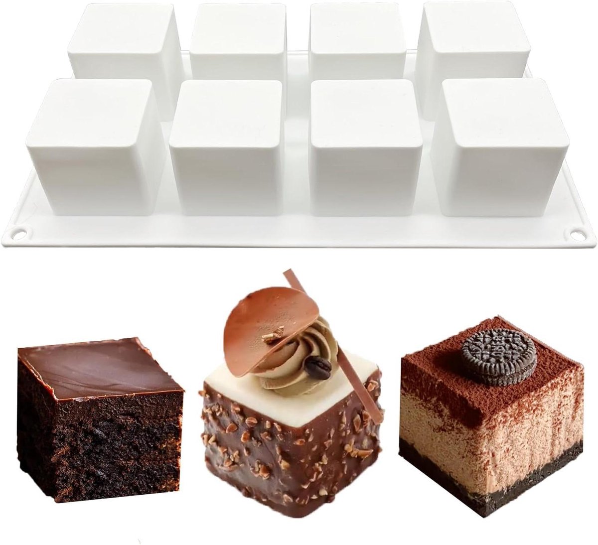 Siliconen bakvorm voor 8 vakken desserts en zeep - 5 x 5 cm - wit