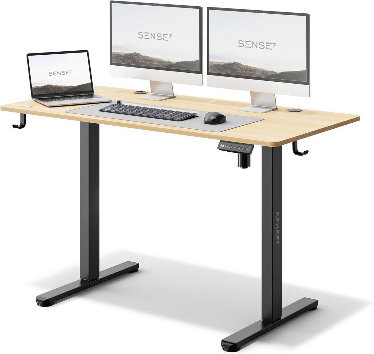 Verstelbaar Zit-Sta Bureau 140x70 cm met Kabelmanagement en Haken - Ergonomisch Bureau voor Thuiswerken en Gaming