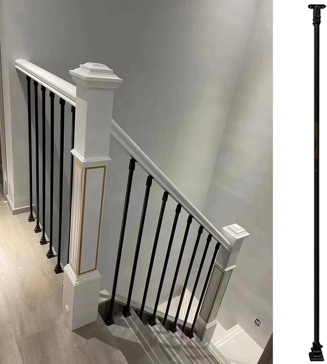 Balustrade Paal - Leuning Binnen - Trap Beveiligen - Verstelbare Beugels - Diverse Hoogtes - Zwart