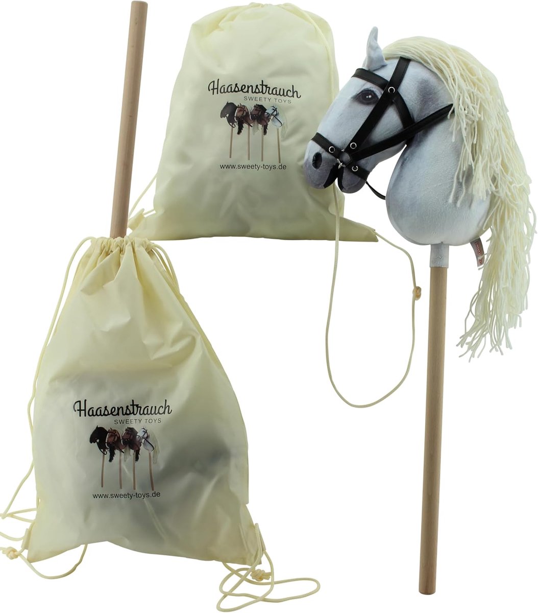 Stokpaardje - Hobbyhorse paard - Kinderspel - Inclusief tas - 80 cm - Wit