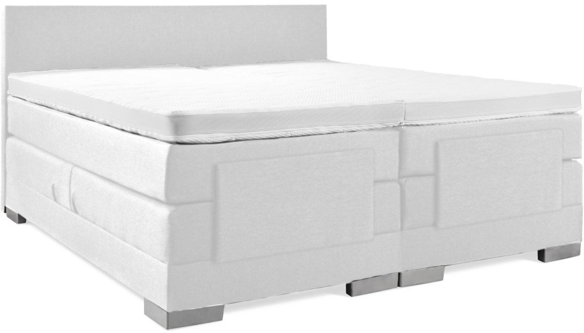 Elektrische Boxspring - 120x210 - Incl. Glad hoofdbord - Wit lederlook met plint